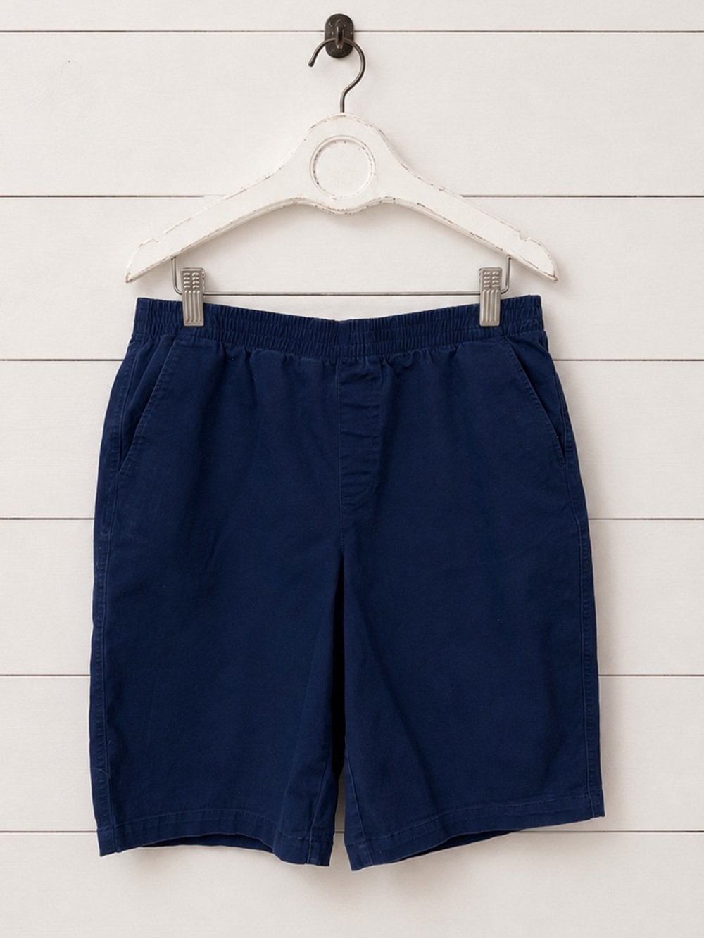 Lands' End Navy Elastic-Waist Cotton Blend Chino Shorts